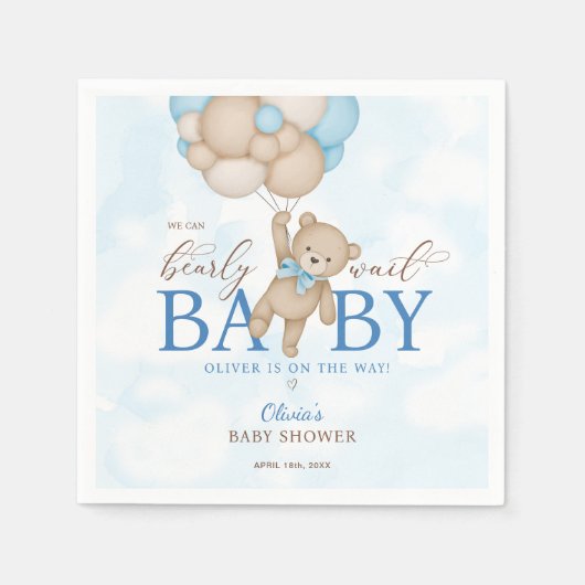 We Can Bearly Wait Baby Shower スタンダードカクテルナプキン (正面)