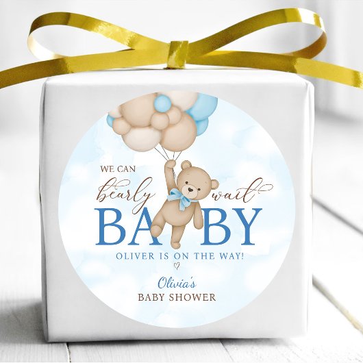 We Can Bearly Wait Baby Shower ラウンドシール