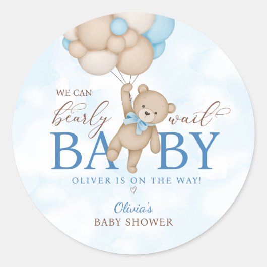 We Can Bearly Wait Baby Shower ラウンドシール (正面)