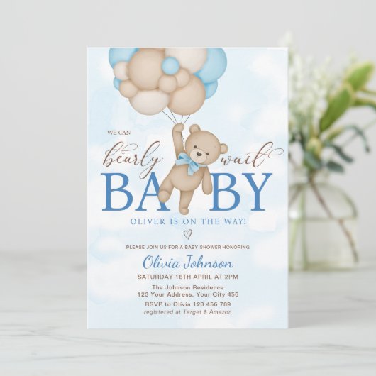 We Can Bearly Wait Baby Shower 招待状 (スタンド正面)