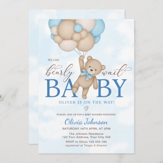 We Can Bearly Wait Baby Shower 招待状 (正面/裏面)