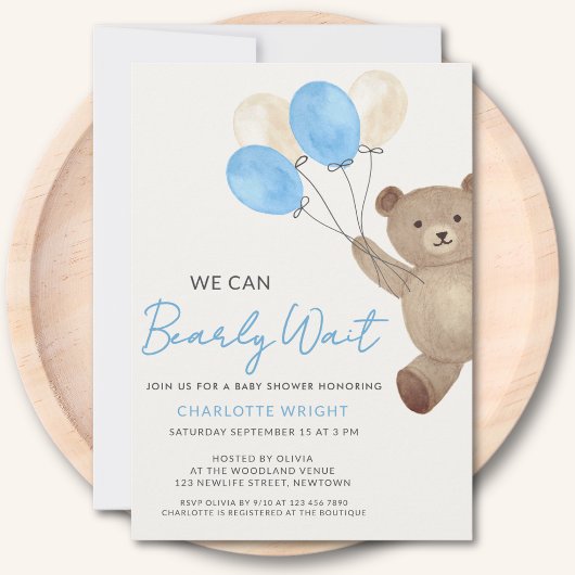 We Can Bearly Wait Baby Shower 招待状