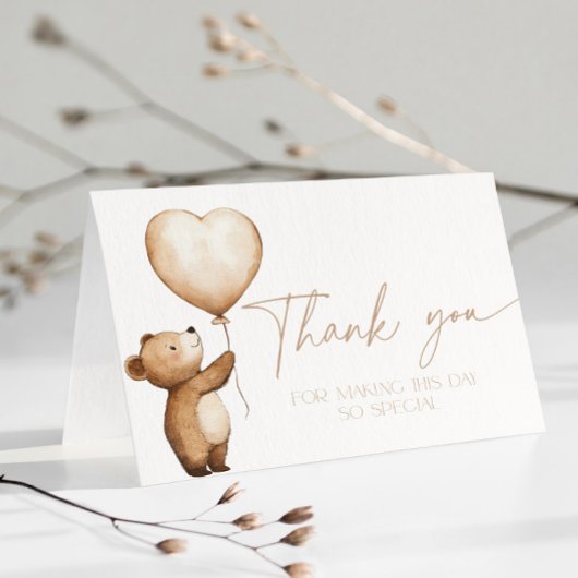 We Can Bearly Wait Baby Shower Beige Thank You サンキューカード