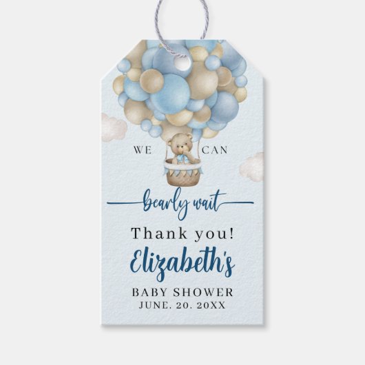 We Can Bearly Wait Baby Shower Boy ギフトタグ (正面)
