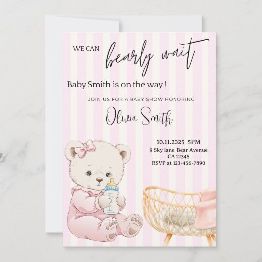We Can Bearly Wait Baby Shower - Cute Brown Bear 招待状 (正面)