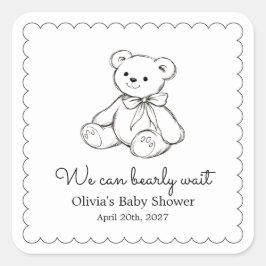 "We Can Bearly Wait" Baby Shower Gender Neutral スクエアシール
