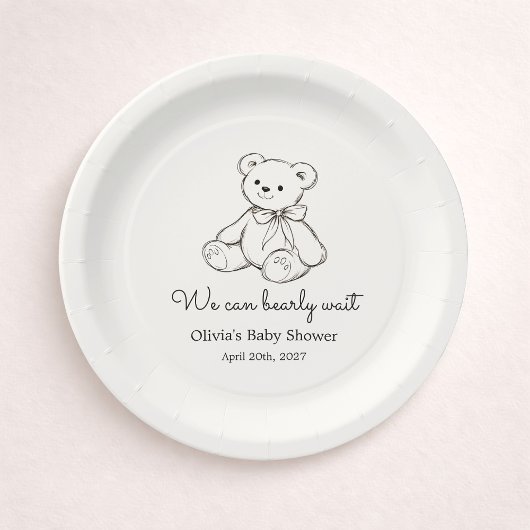 "We Can Bearly Wait" Baby Shower Gender Neutral ペーパープレート