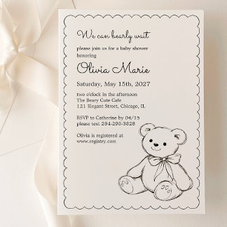 "We Can Bearly Wait" Baby Shower Gender Neutral 招待状