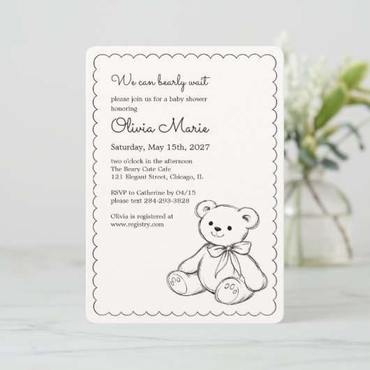 "We Can Bearly Wait" Baby Shower Gender Neutral 招待状 (スタンド正面)