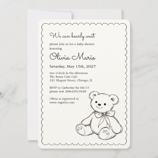 "We Can Bearly Wait" Baby Shower Gender Neutral 招待状 (正面)