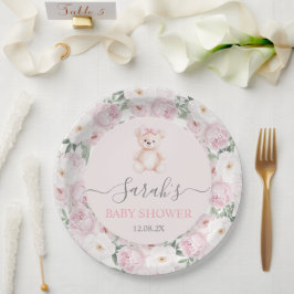 We can Bearly Wait Baby Shower Girl ペーパープレート