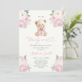 We can Bearly wait Baby Shower Girl Invitation 招待状 (スタンド正面)