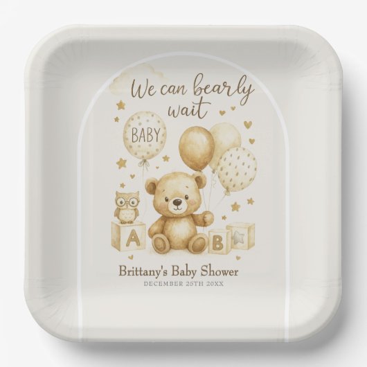 We Can Bearly Wait Baby Shower Invitation ペーパープレート (正面)