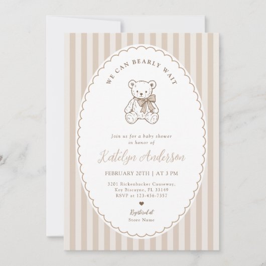 We Can Bearly Wait Baby Shower Invitation 招待状 (正面)