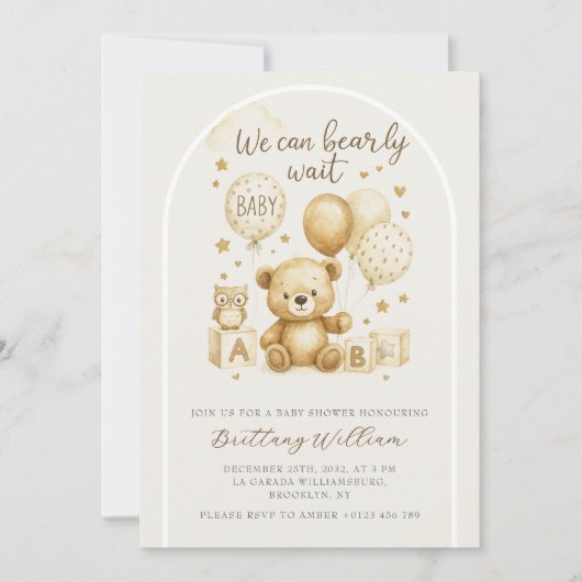 We Can Bearly Wait Baby Shower Invitation 招待状 (正面)