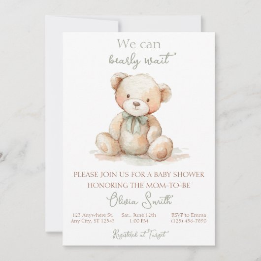 We Can Bearly Wait Baby Shower Invitation 招待状 (正面)