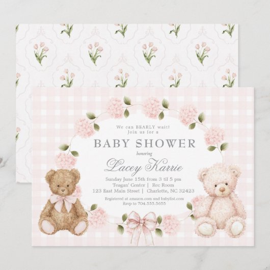 We can bearly wait baby shower invitation 招待状 (正面/裏面)