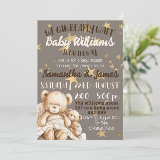 We can bearly wait baby shower invitation 招待状 (スタンド正面)