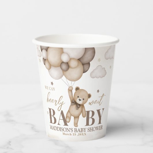 We Can Bearly Wait Baby Shower Paper cup 紙コップ (正面)
