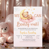 We Can Bearly Wait Baby Shower Pink Bear 招待状
