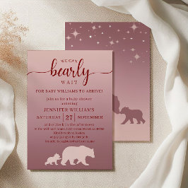 We Can Bearly Wait Baby Shower Pink Ombre Woodland 招待状