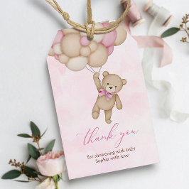 We Can Bearly Wait Baby Shower Pink Thank You ギフトタグ