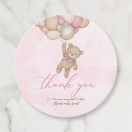 We Can Bearly Wait Baby Shower Pink Thank You フェイバータグ