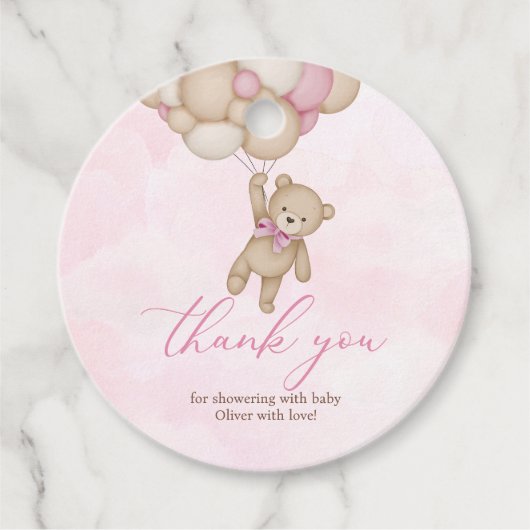 We Can Bearly Wait Baby Shower Pink Thank You フェイバータグ (正面)
