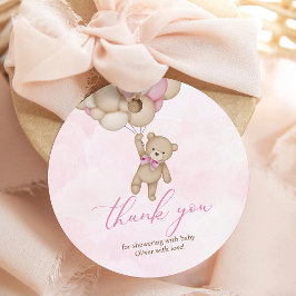 We Can Bearly Wait Baby Shower Pink Thank You フェイバータグ
