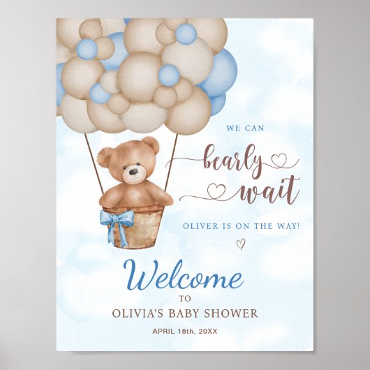 We Can Bearly Wait Baby Shower Welcome Sign ポスター (正面)