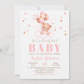 We can Bearly wait Balloons Girl Baby Shower 招待状 (正面)