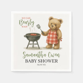 We Can Bearly Wait BBQ Baby Shower Boy スタンダードカクテルナプキン
