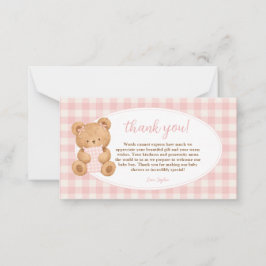 We Can Bearly Wait Bear Baby Girl Gingham ノートカード