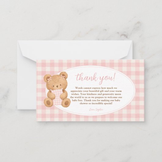 We Can Bearly Wait Bear Baby Girl Gingham ノートカード (正面)