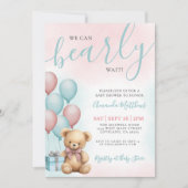 We Can Bearly Wait Bear Baby Shower 招待状 (正面)