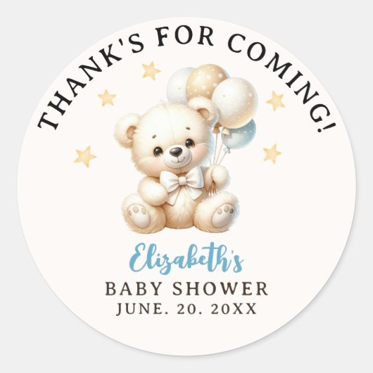 We can bearly wait Bear Baby Shower Boy party ラウンドシール (正面)