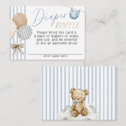 We Can Bearly Wait Bear Baby Shower Diaper Raffle エンクロージャーカード (正面/裏面)