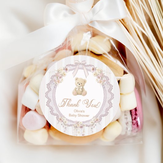 We Can Bearly Wait Bear Baby Shower Thank You ラウンドシール