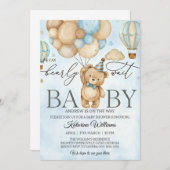 We Can Bearly Wait Bear Balloon Baby Shower 招待状 (正面/裏面)