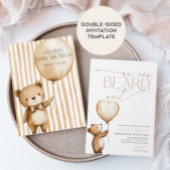 We Can Bearly Wait Bear Balloon Baby Shower 招待状