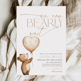 We Can Bearly Wait Bear Balloon Baby Shower 招待状