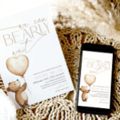 We Can Bearly Wait Bear Balloon Baby Shower 招待状
