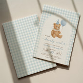 We Can Bearly Wait Bear Balloon Boy Baby Shower 招待状