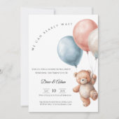 We Can Bearly Wait Bear Balloons Gender Reveal 招待状 (正面)