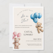 We Can Bearly Wait Bear Balloons Gender Reveal 招待状 (正面)