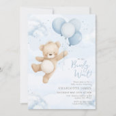 We can Bearly Wait! Bear Blue Balloon Baby Shower 招待状 (正面)