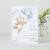 We can Bearly Wait! Bear Blue Balloon Baby Shower 招待状 (スタンド正面)