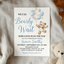 We Can Bearly Wait Bear Blue Balloon Baby Shower