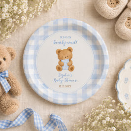 We Can Bearly Wait Bear Boy Baby Shower ペーパープレート