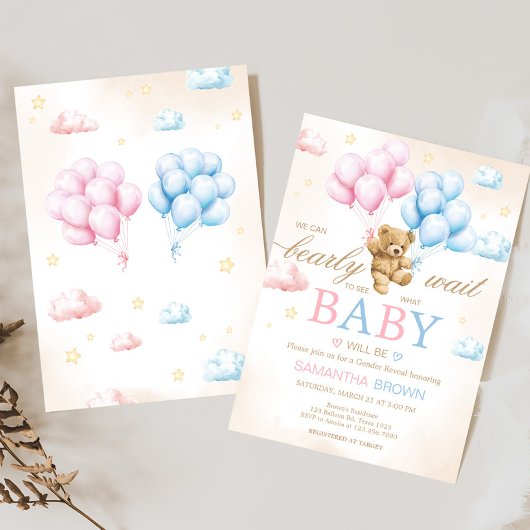 We Can Bearly Wait Bear Gender Reveal  招待状